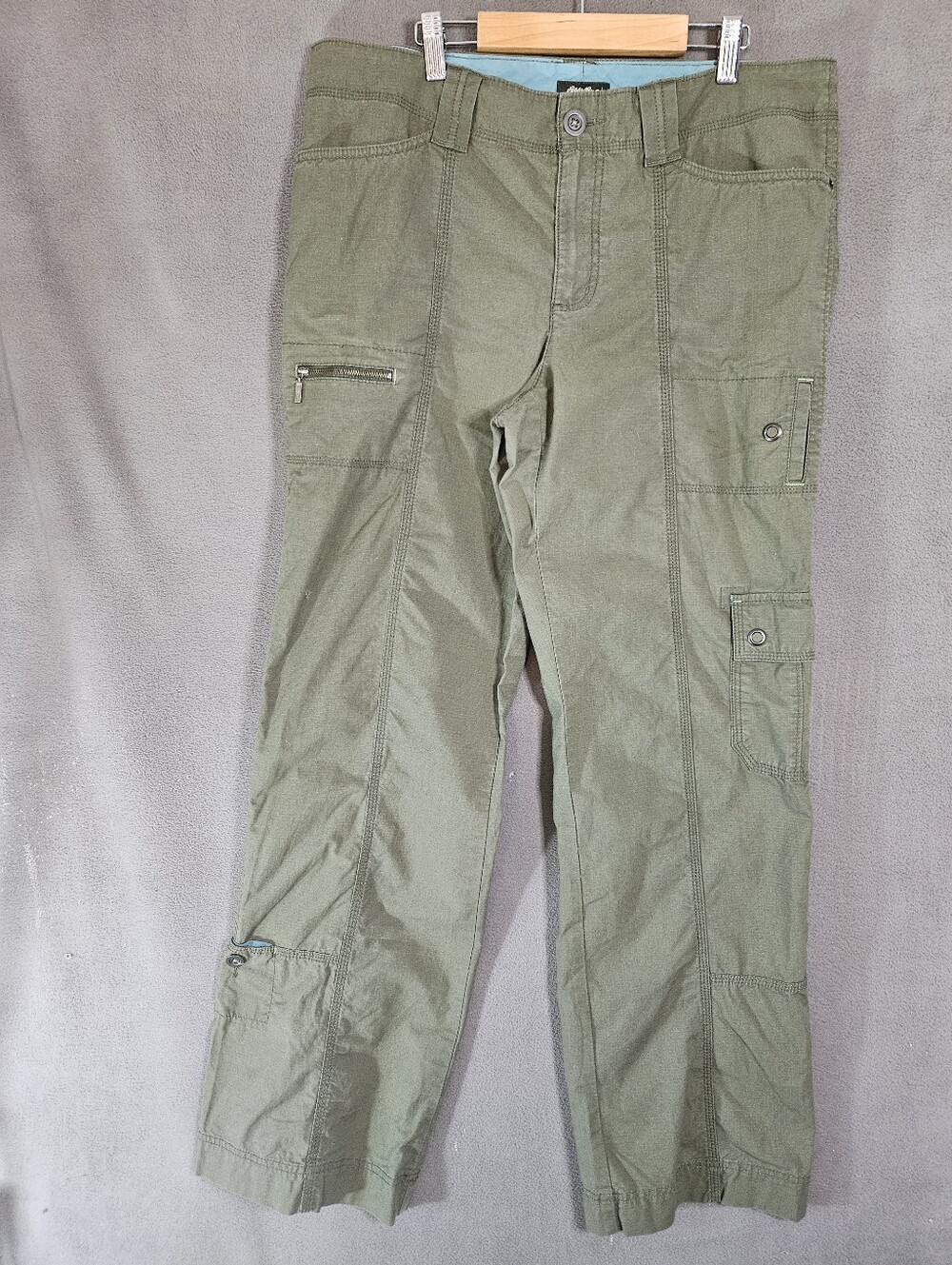 Eddie Bauer Vashon Fit Womens Tall 14 Cargo Khaki Olive Green Outdoor Hiking